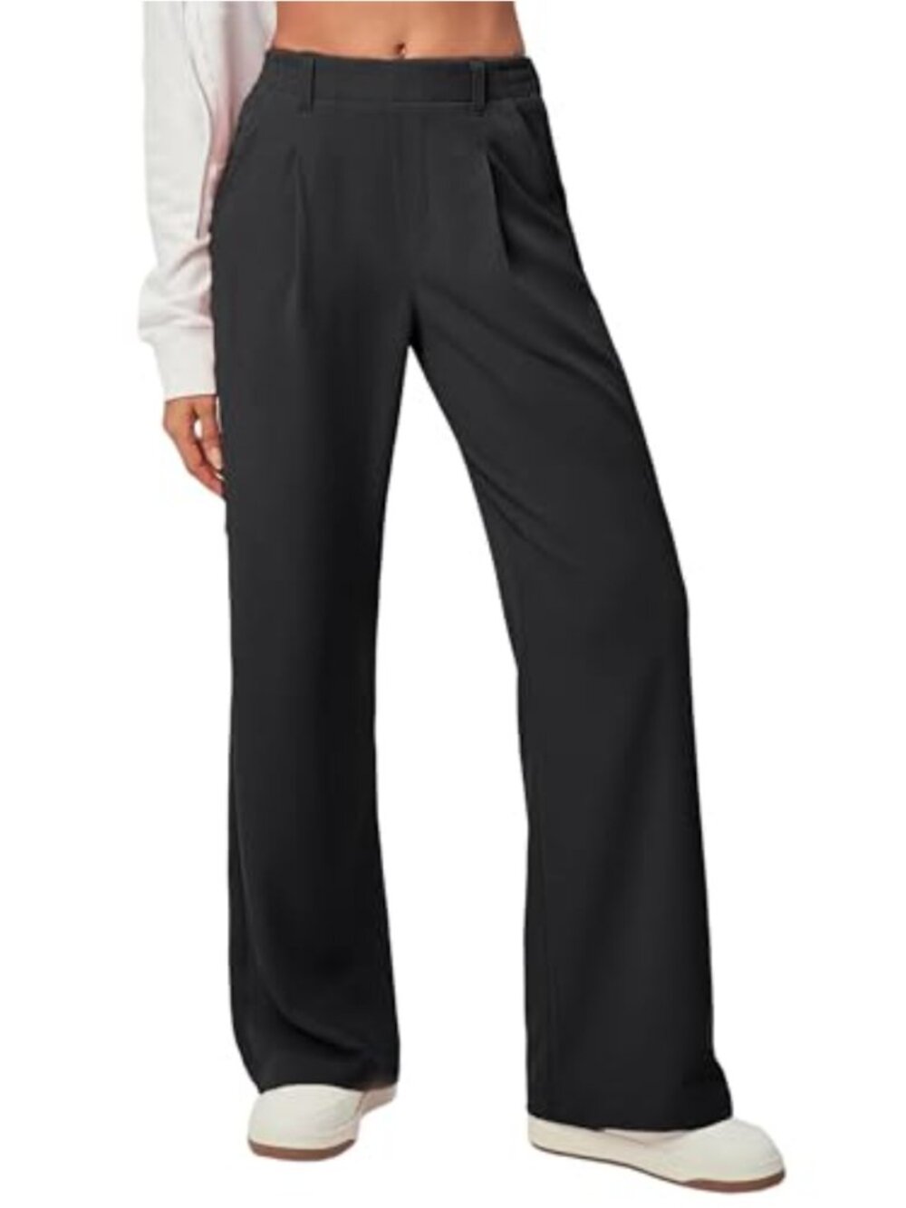 Waffle Knit Wide Leg Dress Pants High Waisted Pleated Trousers Work